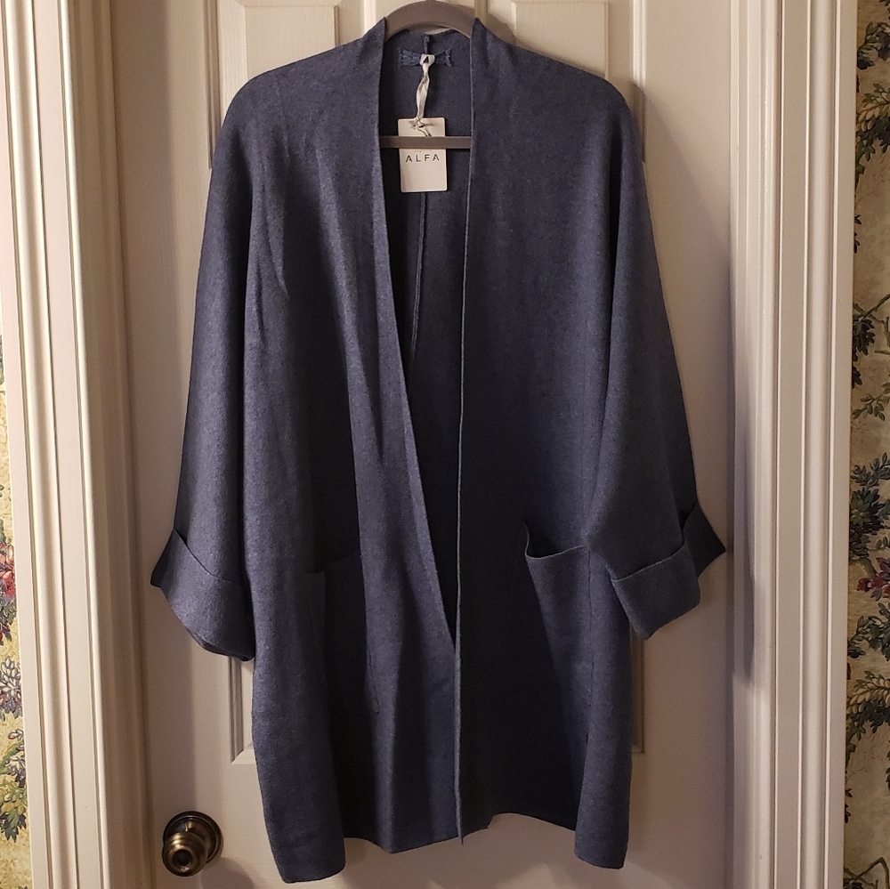 NWT! ITALIAN IMPORT Women's Elegant Oversized Blue Cardigan (OS)